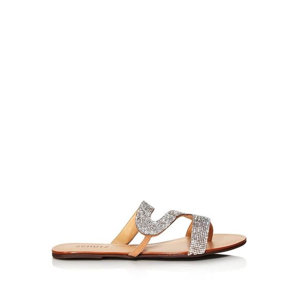 NWT SCHUTZ Womens Silver Winding Strap Schutz Toe Slip On Flip Flop Sandal 5 B - Picture 2 of 3